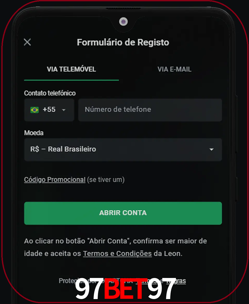 Abra o aplicativo e inicie o processo de registro.