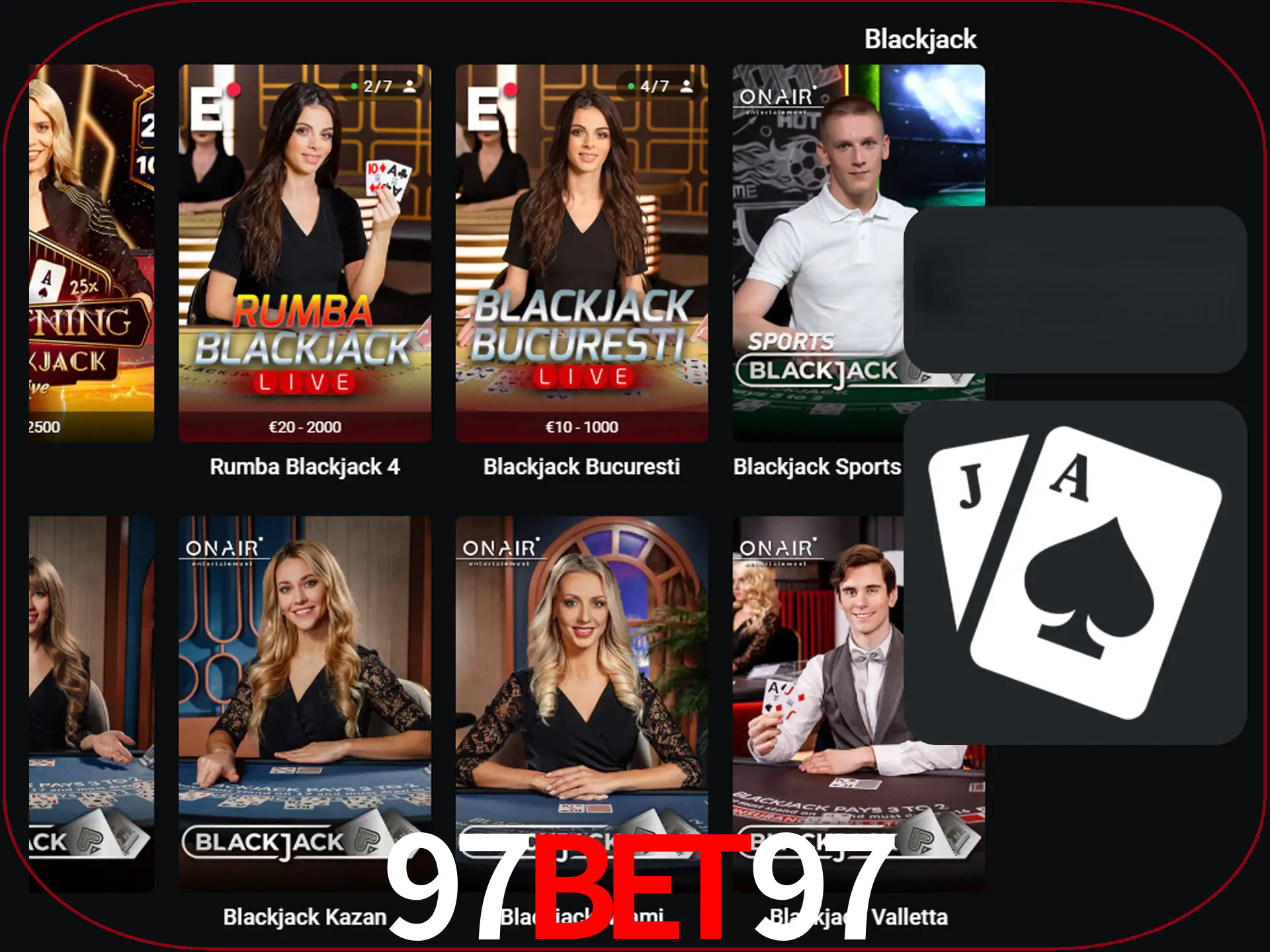 Escolha uma mesa completa de jogadores de blackjack.